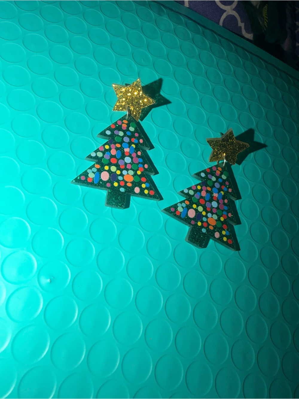 Accessorize Green Glitter Christmas Tree Earrings with Gold Stars